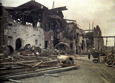 Ruins of the heavily damaged Vauxrot distillery, Cuffies, Aisne, France, 1917 by Fernand Cuville